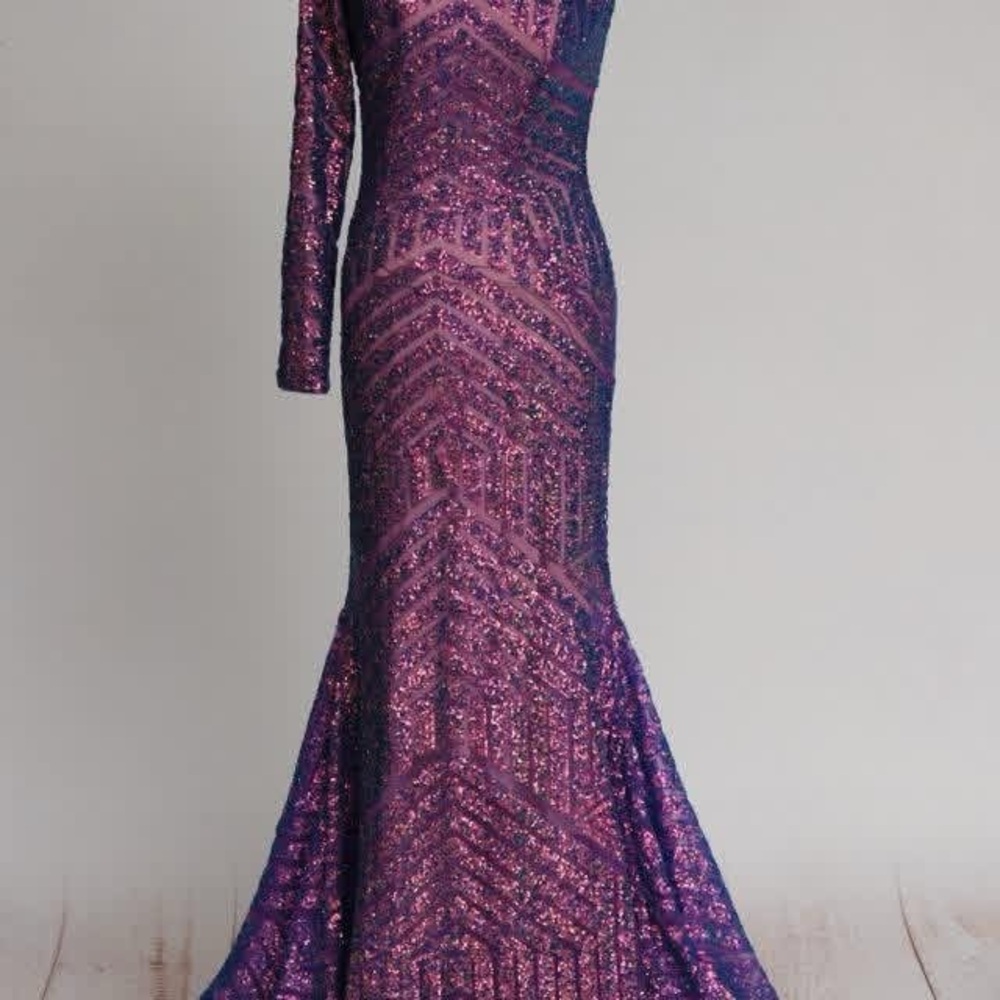 Jovani One Shoulder Purple Sequin Dress